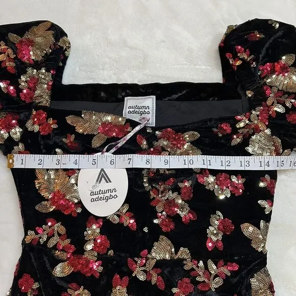 Autumn Adeigbo Rosalie Dress Black Red Gold Sequins Cocktail NWT Sz 6 - Picture 14 of 16